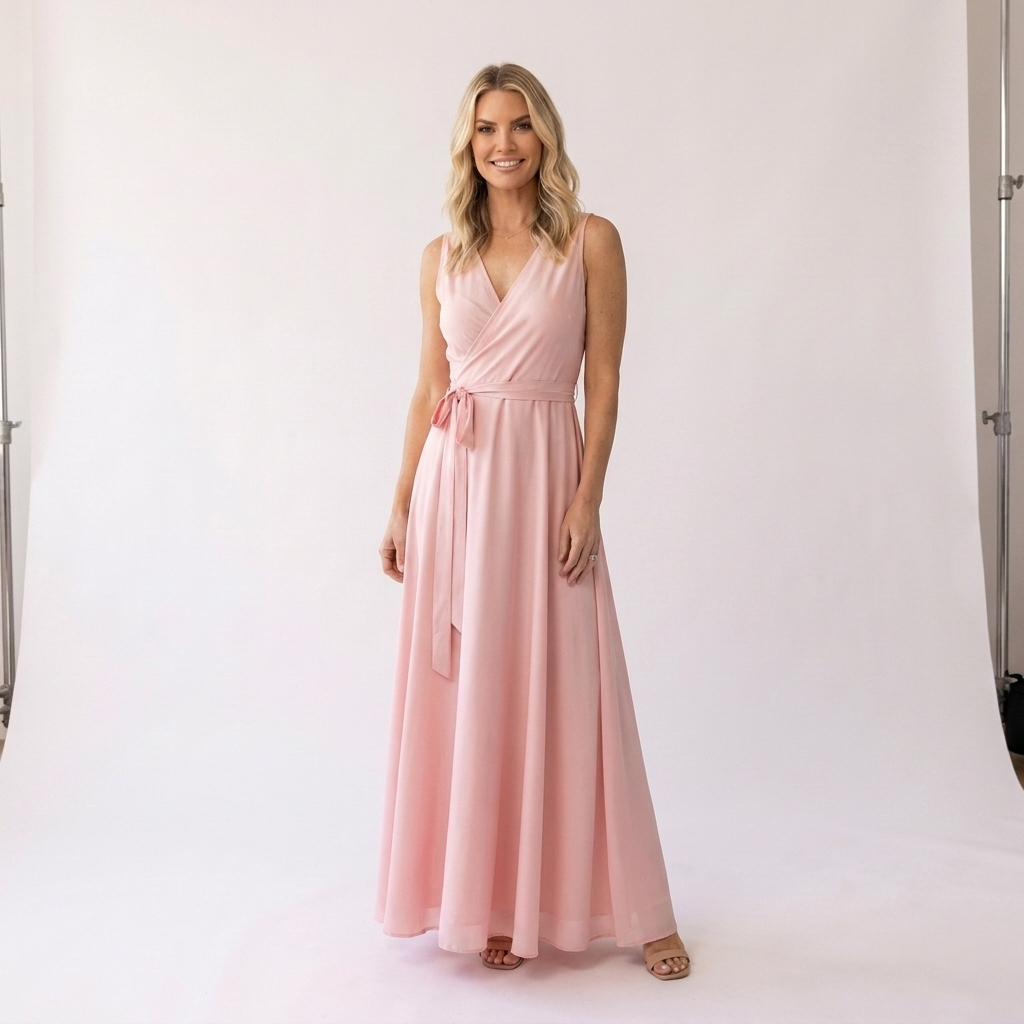 Blush Pink V-Neck Wrap Maxi Dress